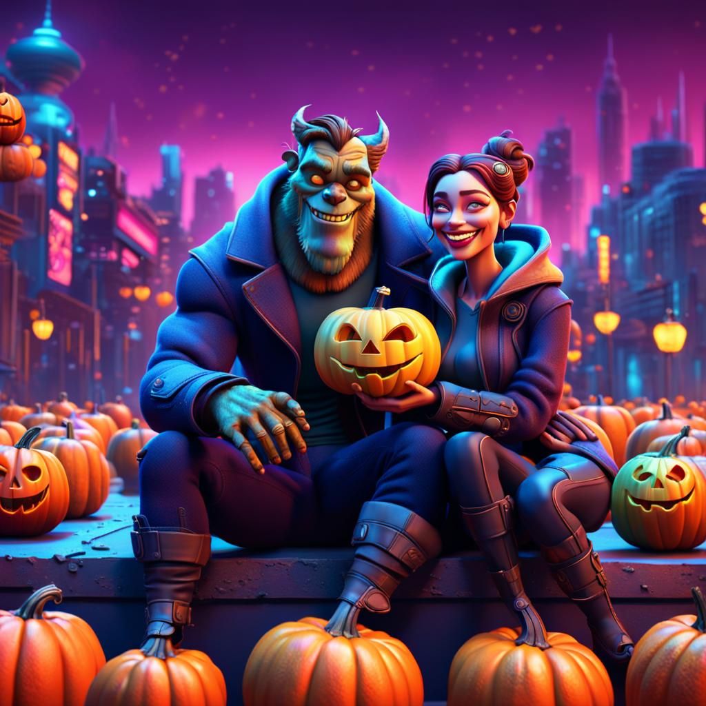 Cyberpunk Fairy Tale Romance: Beauty and Beast with Loving F...