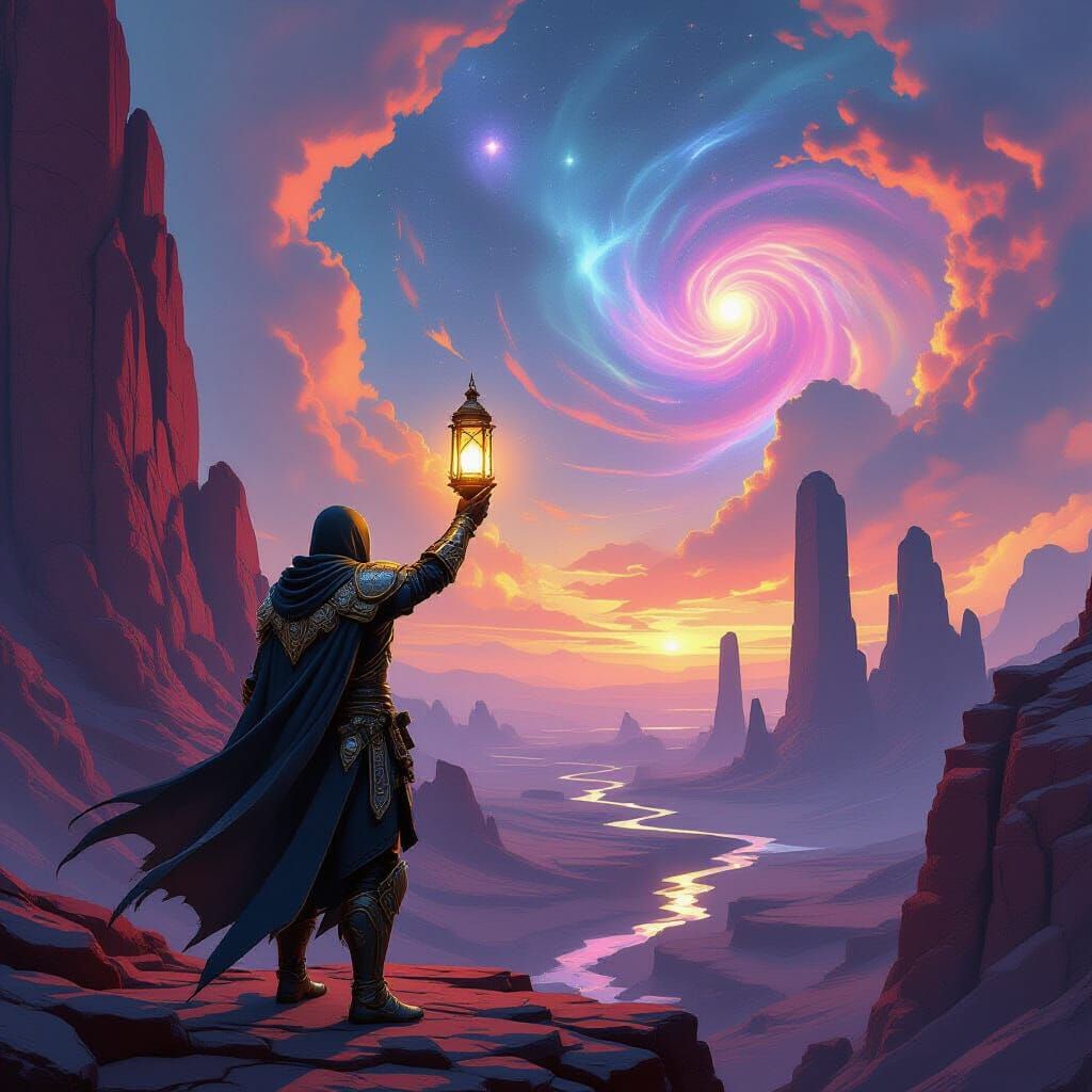 Otherworldly Warrior with Ethereal Lantern