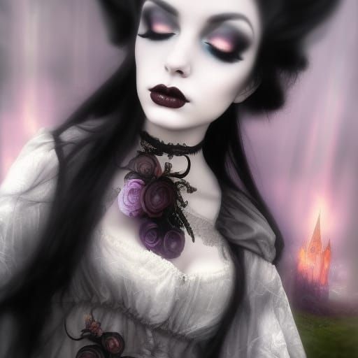 Gothic Hecate with long black hair& black eyes& smoky black eyeshadow very beautifully done& Black eyeliner very beautif...