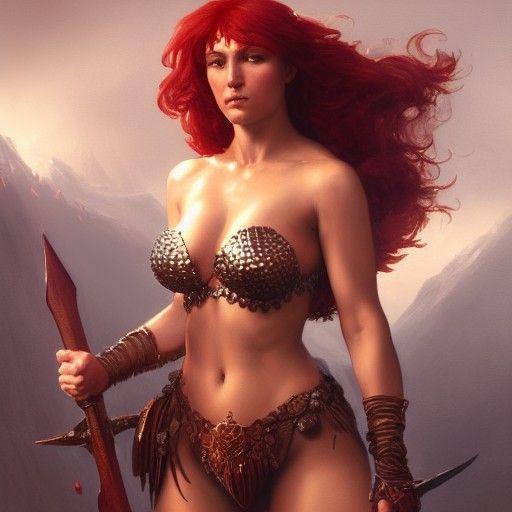 Sensual Red Sonja in Dark Fantasy Concept Art Style