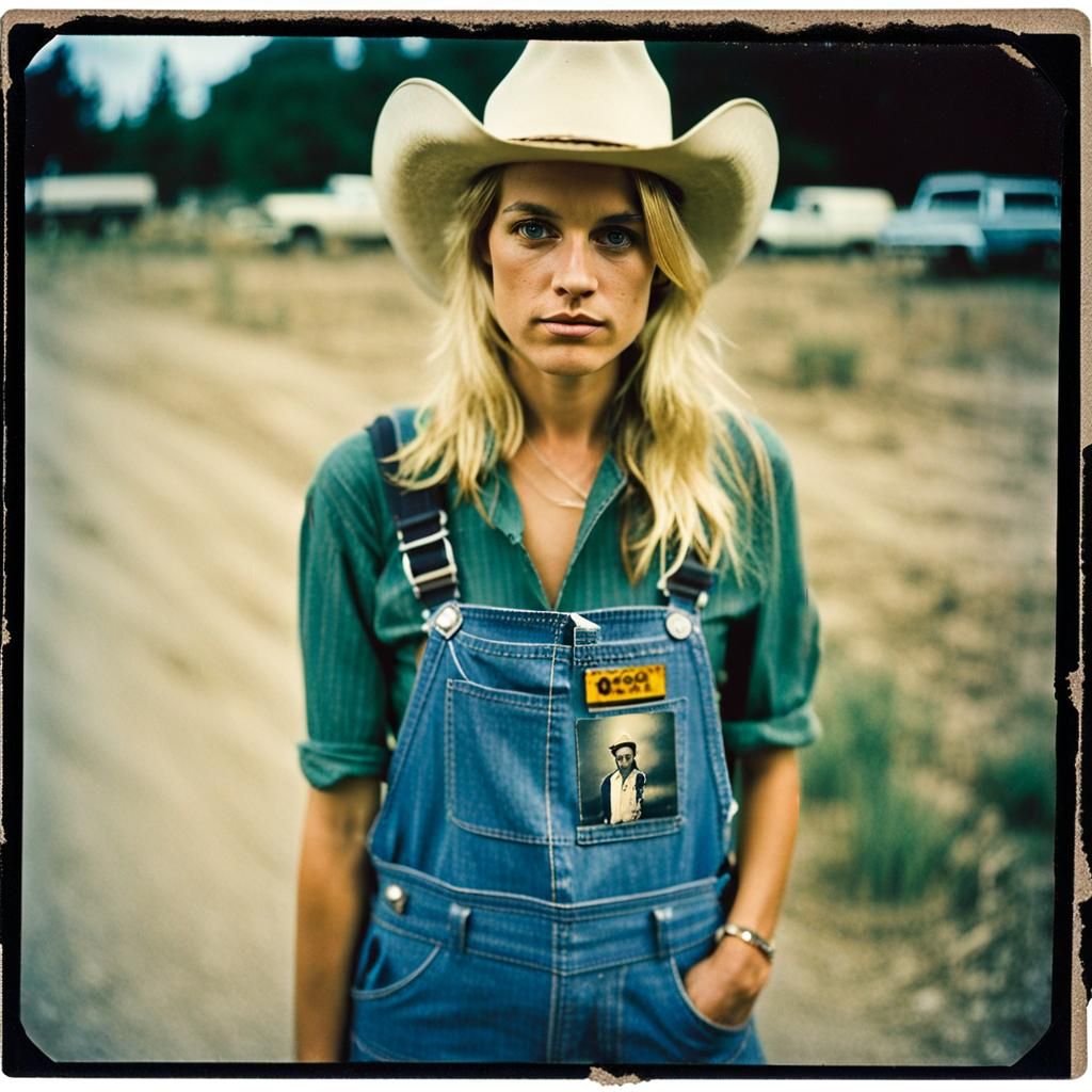 Distressed Polaroid Portrait of A Grungy Blonde Drifter