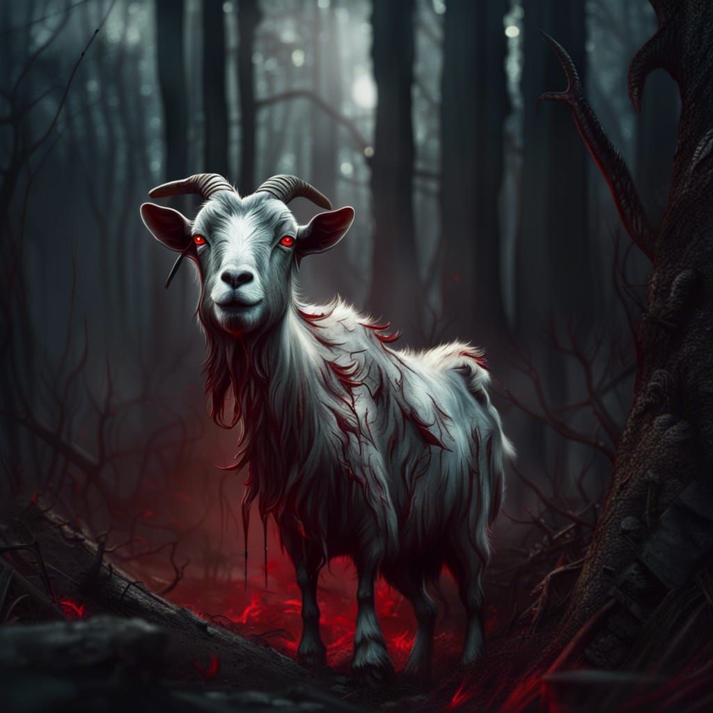 Mysterious Goat in Dark Woods: A Cinematic Masterpiece