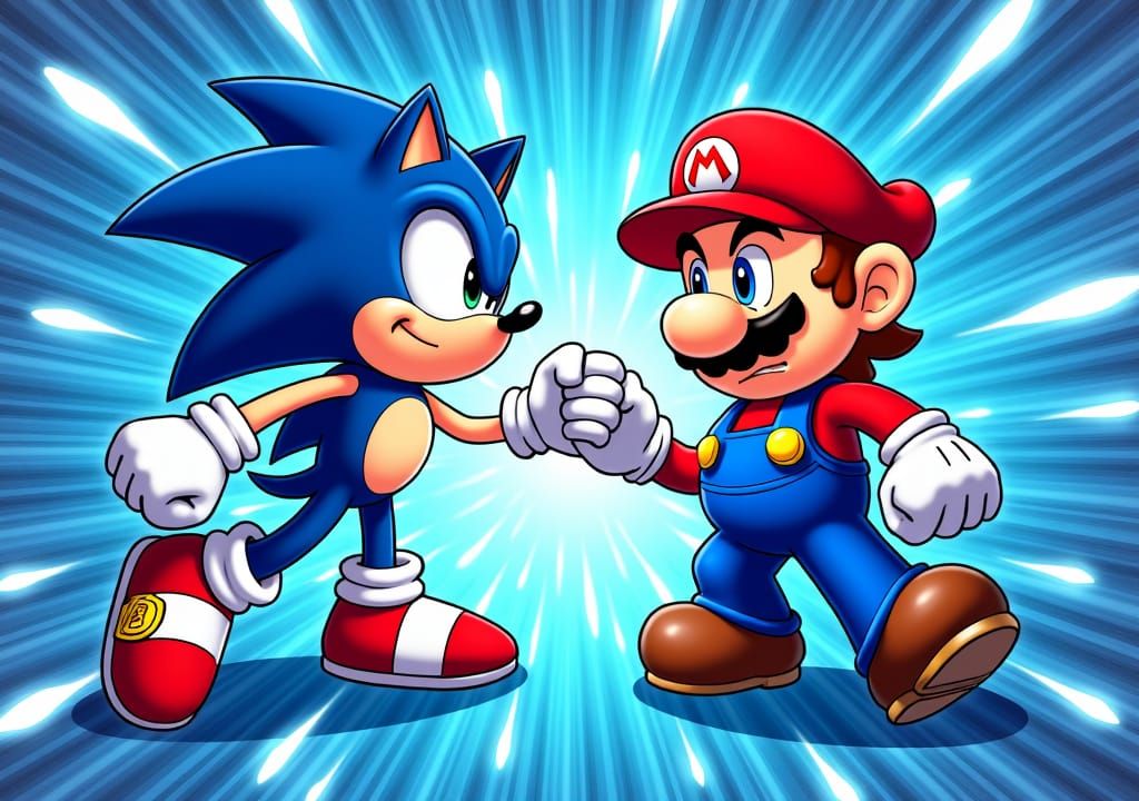 Sonic and Mario Share a Triumphant Fist Bump in Vibrant Anim...