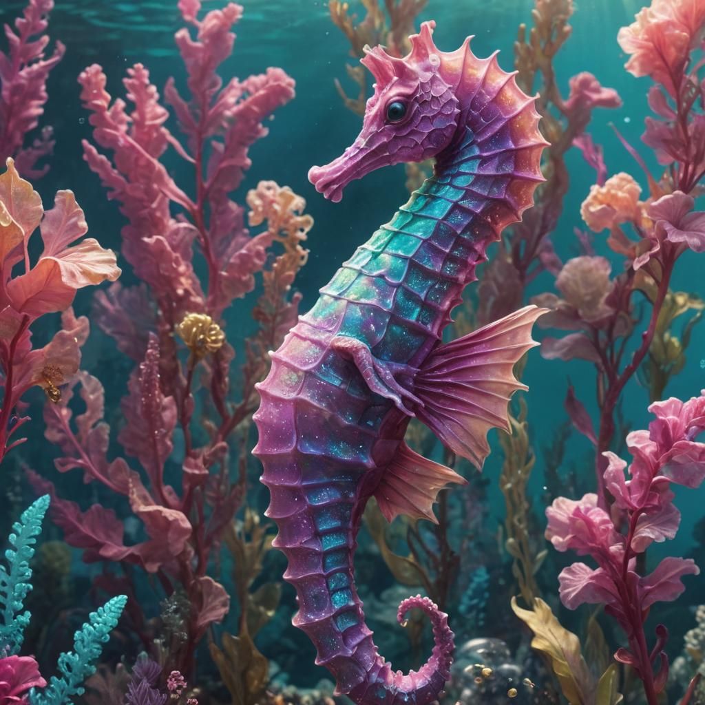 Vibrant Fuchsia Seahorse Glows in Underwater Dreamscape