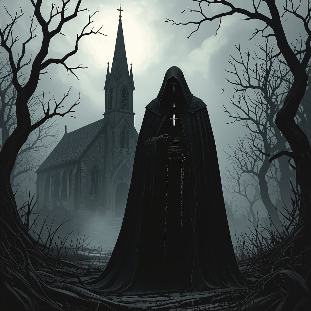 Vampire Priest at Abandoned Church in Gothic Style