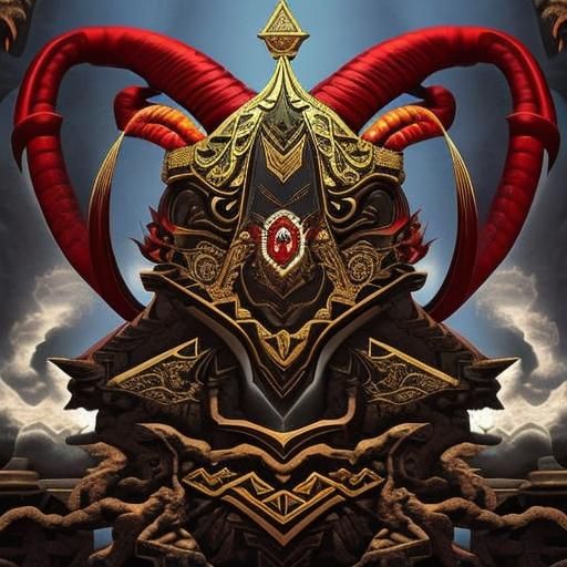 Majestic Minotaur in Maze with Ivory Horns and Red Diamonds