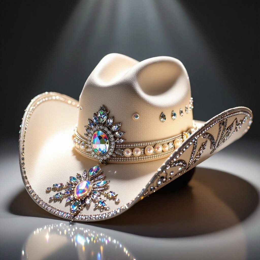 Ultra Luxury Ivory Cowboy Hat Adorned with Diamonds and Pear...