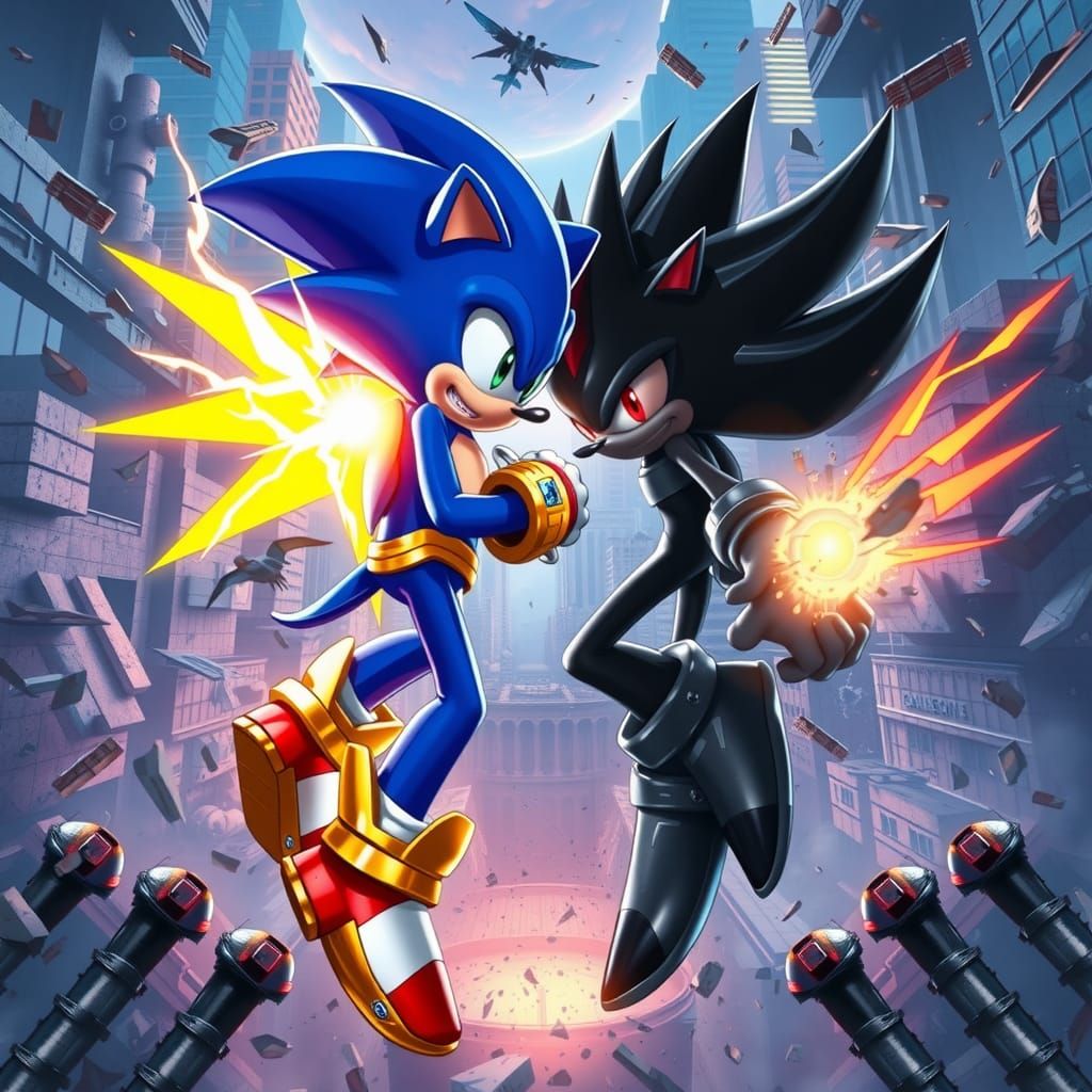Super Sonic Battles Super Shadow in Epic Urban Clash