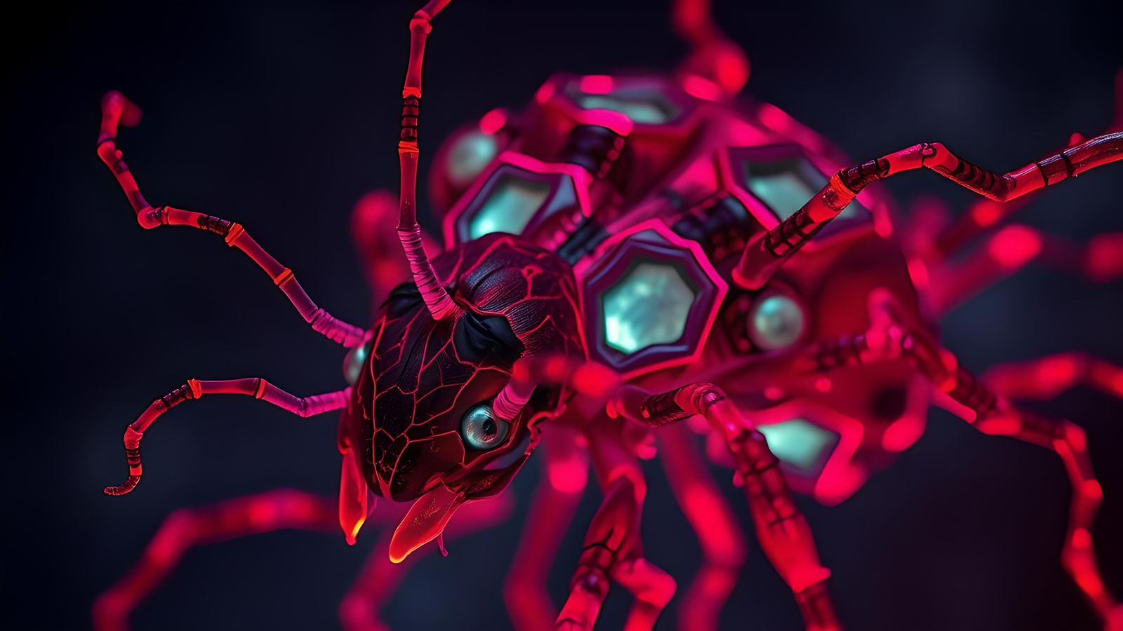 Cosmic Horror: Alien Cyborg Embryo in Neon Haze