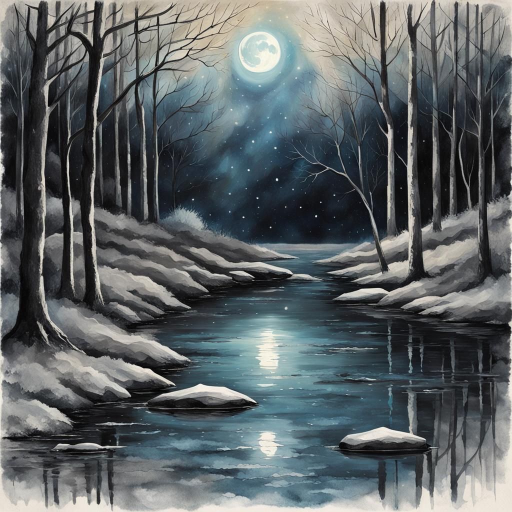 Moonlit Serenade by a Gentle Stream