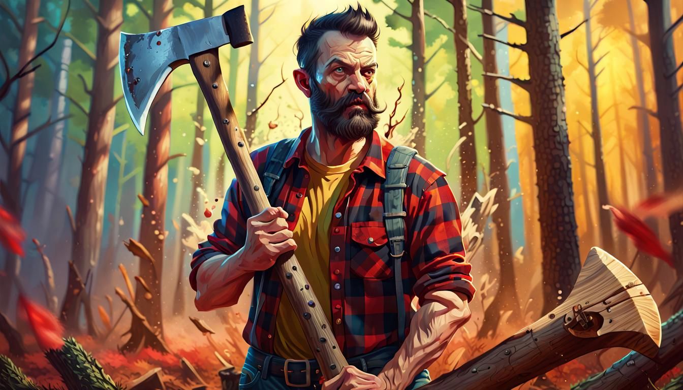 Lumberjack Satan: A Hyperrealistic Splash Art of Woodland De...
