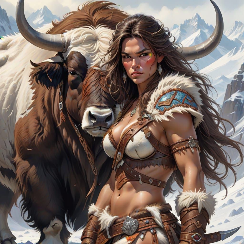 Barbarian Warrioress Sleeps Next to Yak: Color Sketch