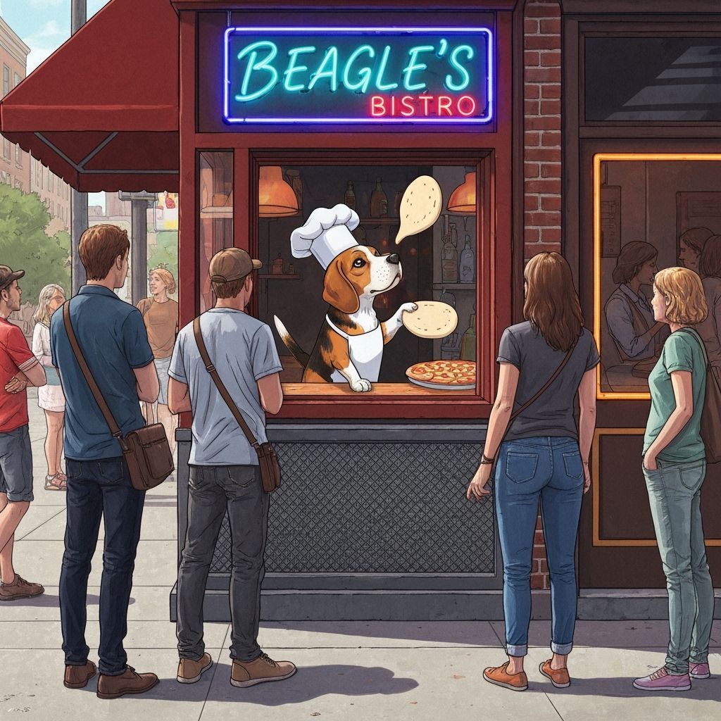 Beagle Chef Tosses Pizza Crusts in Pop Art Style