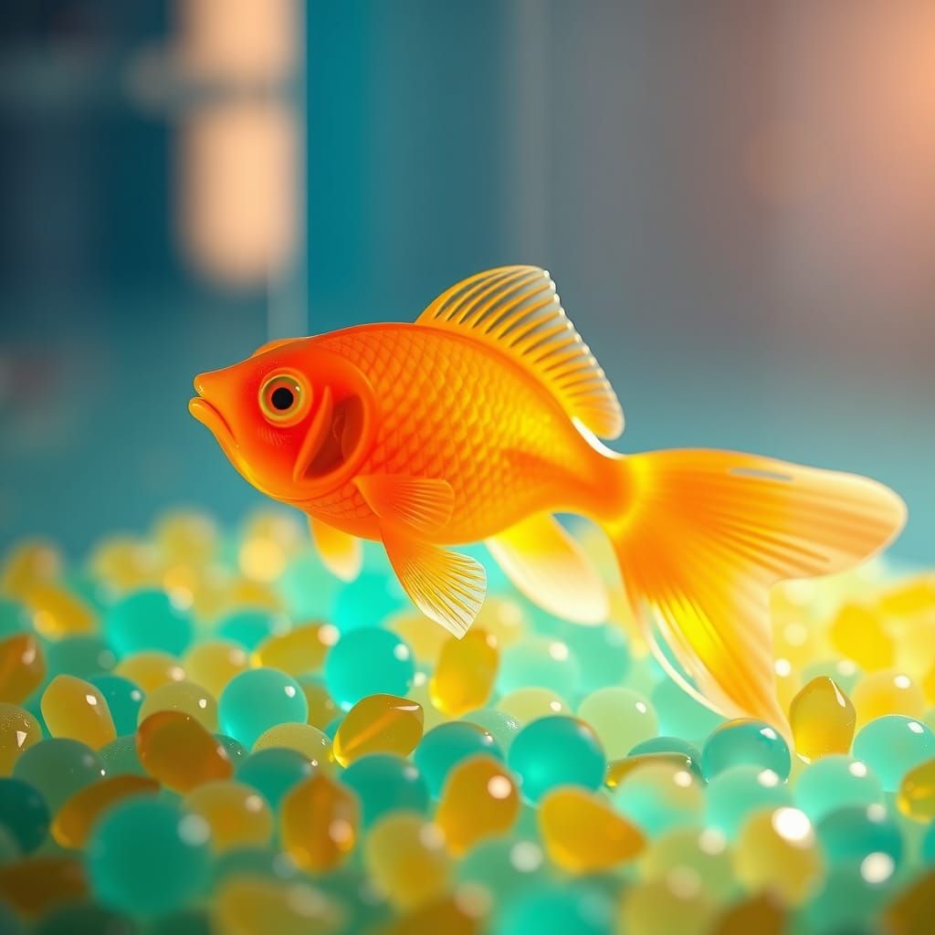 Giant Orange Gelatin Goldfish in Turquoise Jello Box Scene