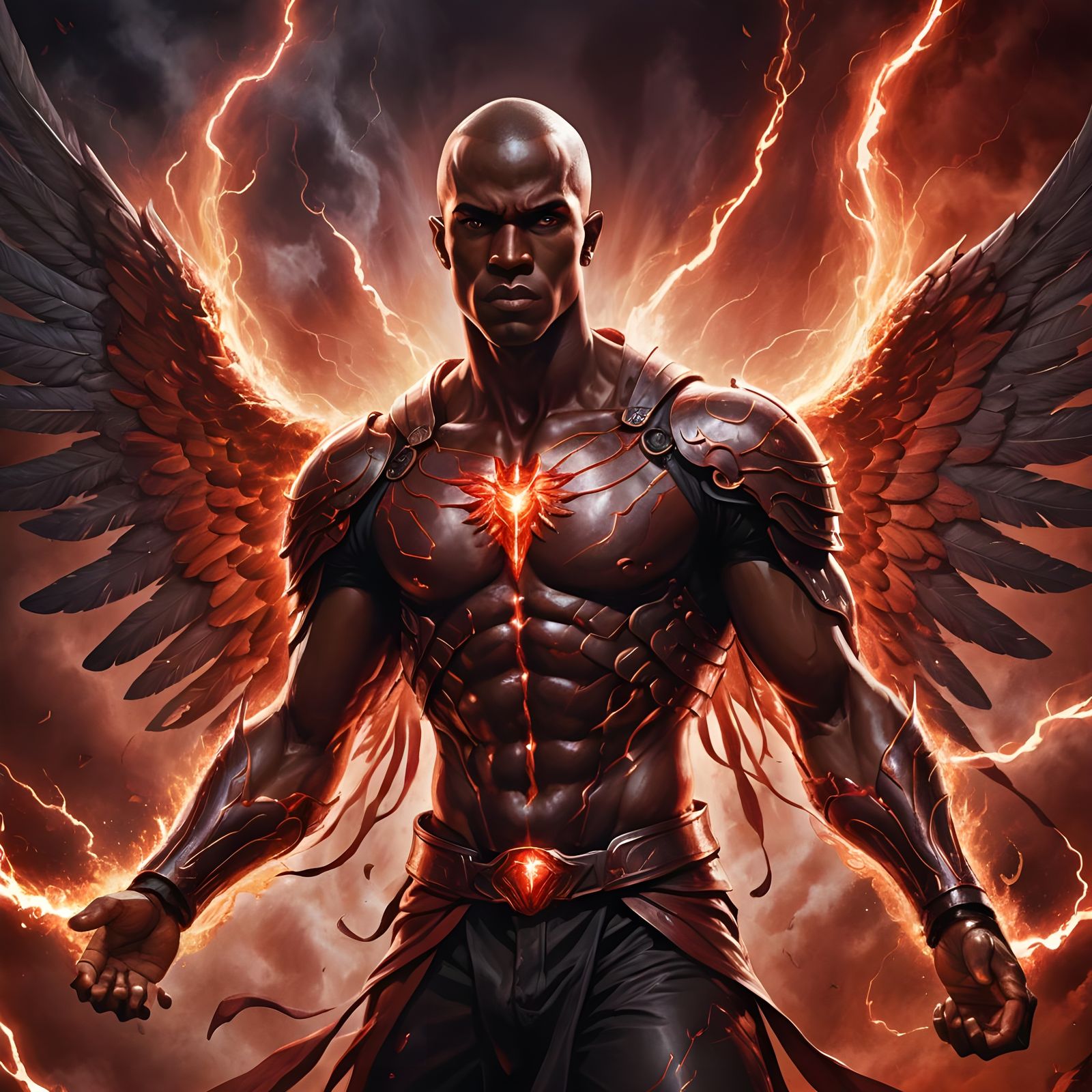 Majestic Dark Angel with Flames, Central Figure