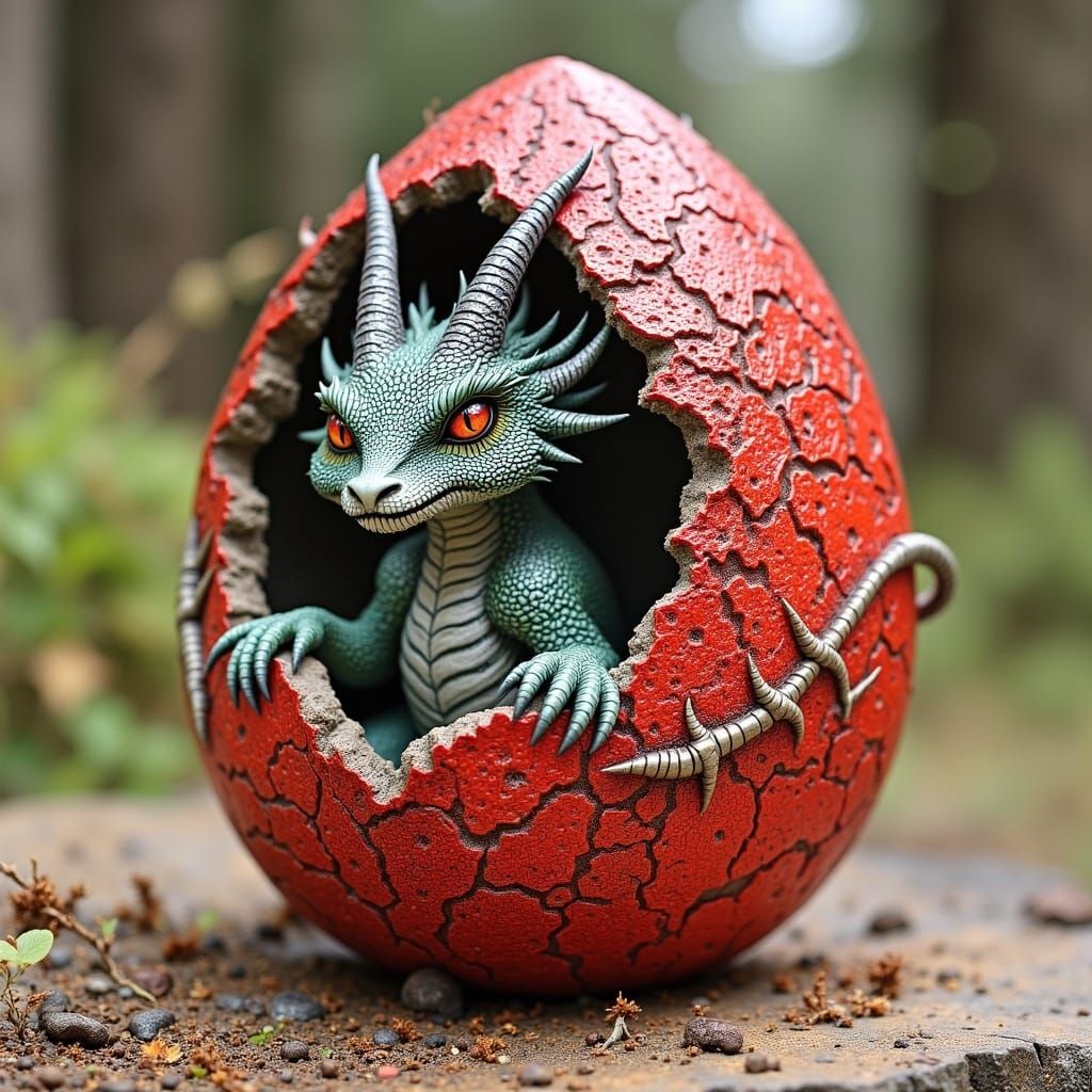 Mystical Teacup-Sized Dragon Egg in Dark Fantasy Art
