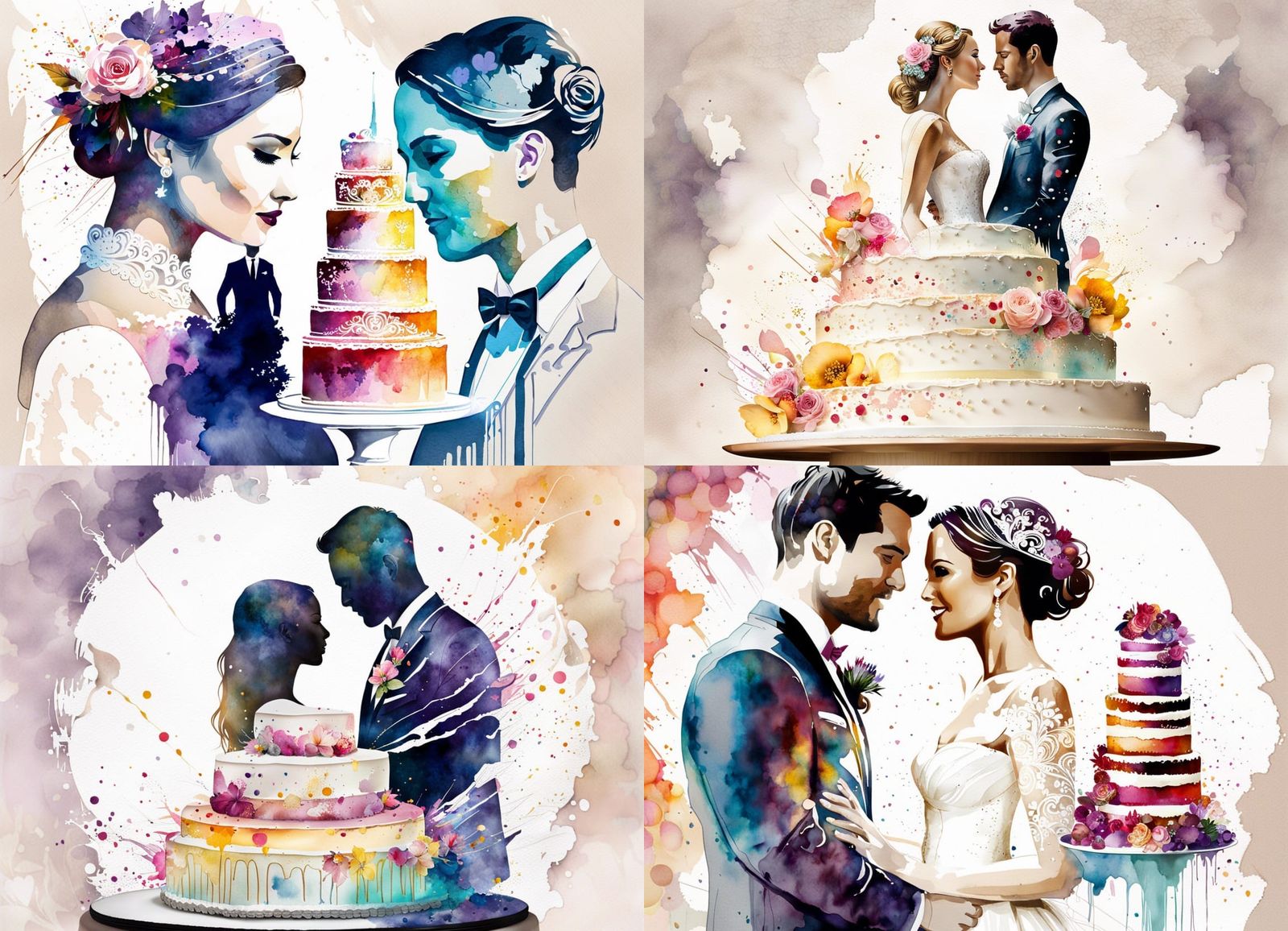 Romantic Double Exposure Watercolour Wedding Scene