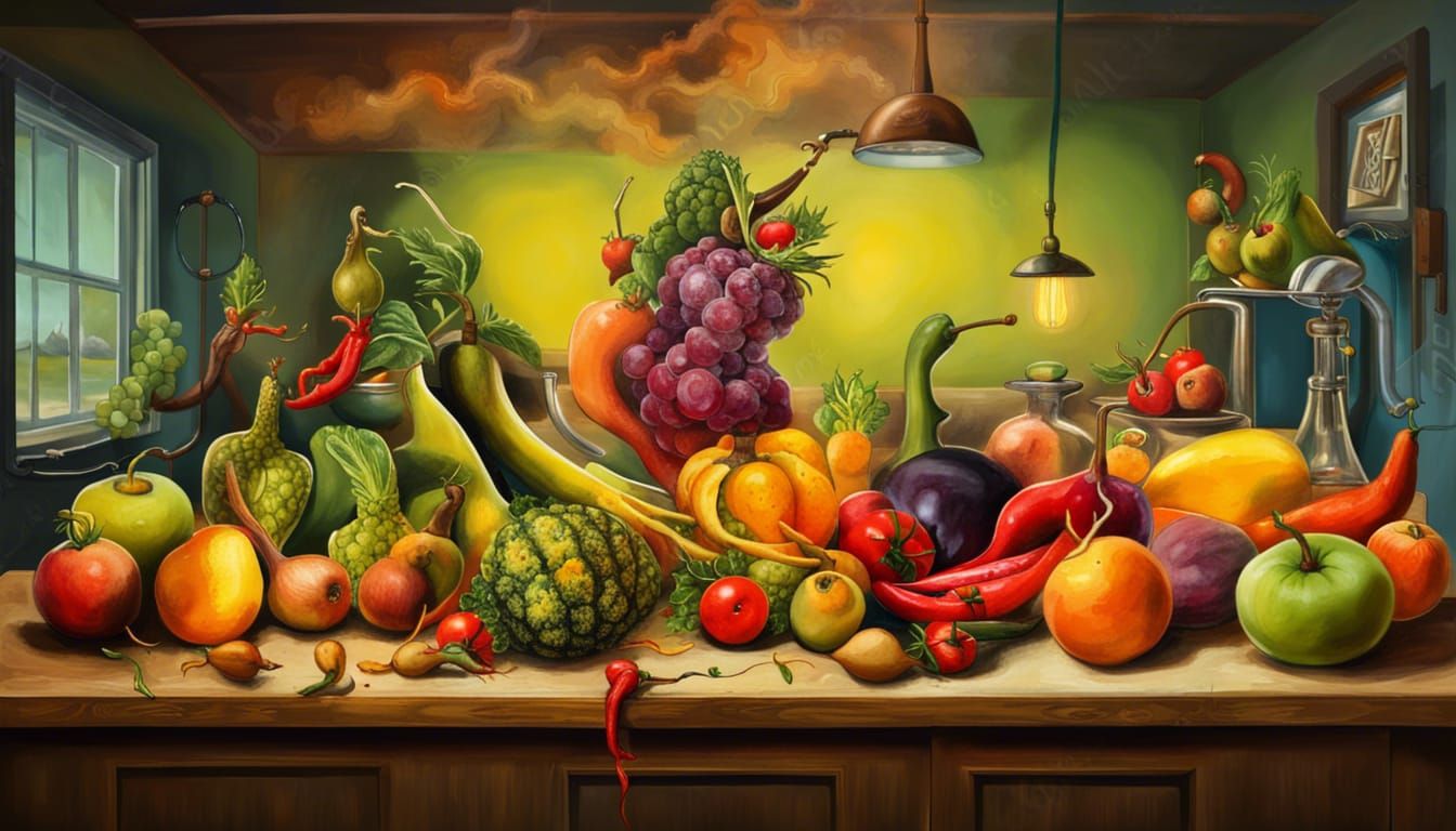 Surreal Fruits Clash with Vegetables in a Dalí-Inspired Kitc...