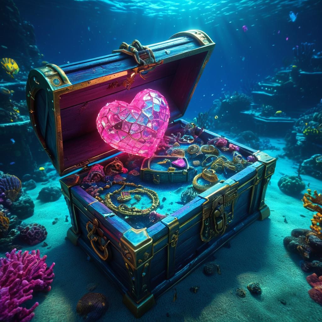 Epic Underwater Treasure Masterpiece in Vibrant Neon Colors