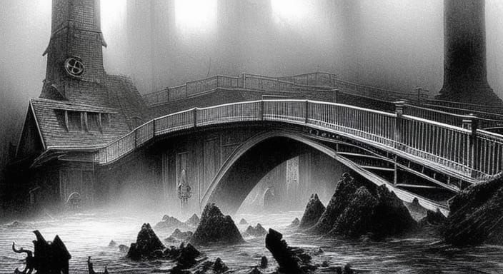 Eerie Bridge Over Troubled Water in Gothic Horror Style