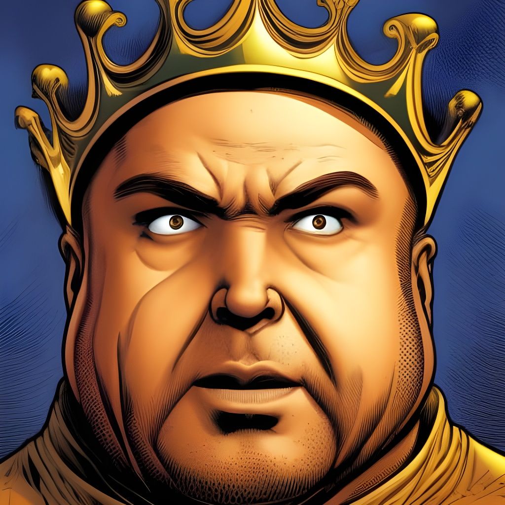 Humorous Overweight King with Large Crown