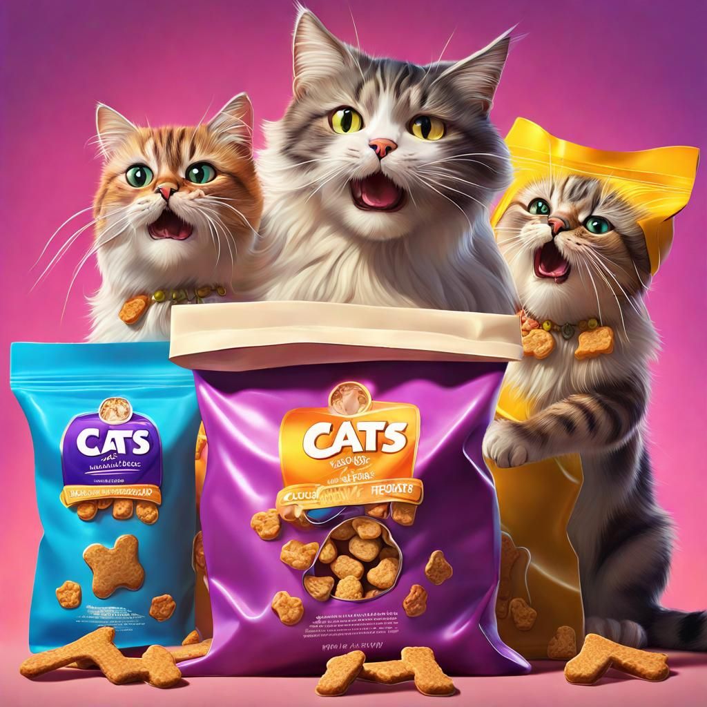 Cats Revere a Luminous Bag of Delights in Hyperrealistic Art