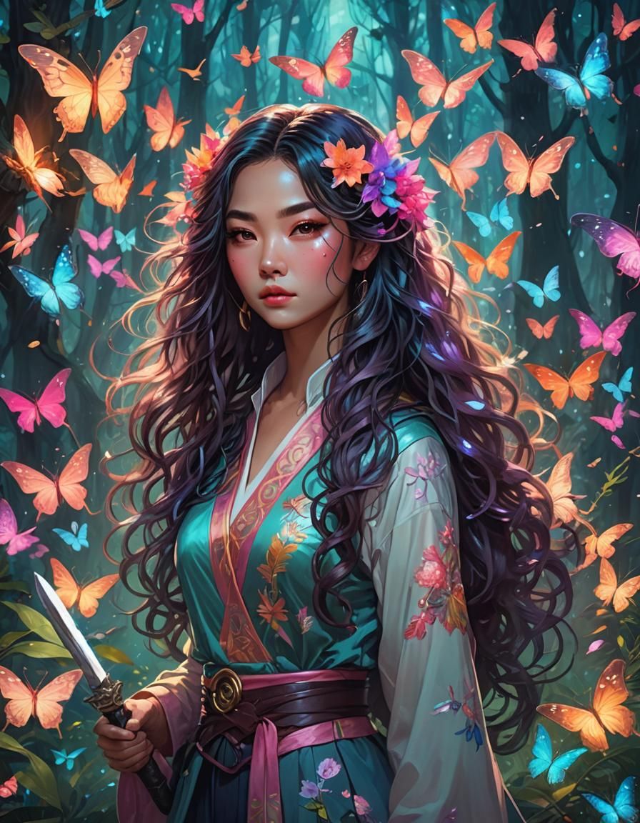 Vibrant Fantasy Warrior in Pastel Hues, Inspired by Ross Tra...