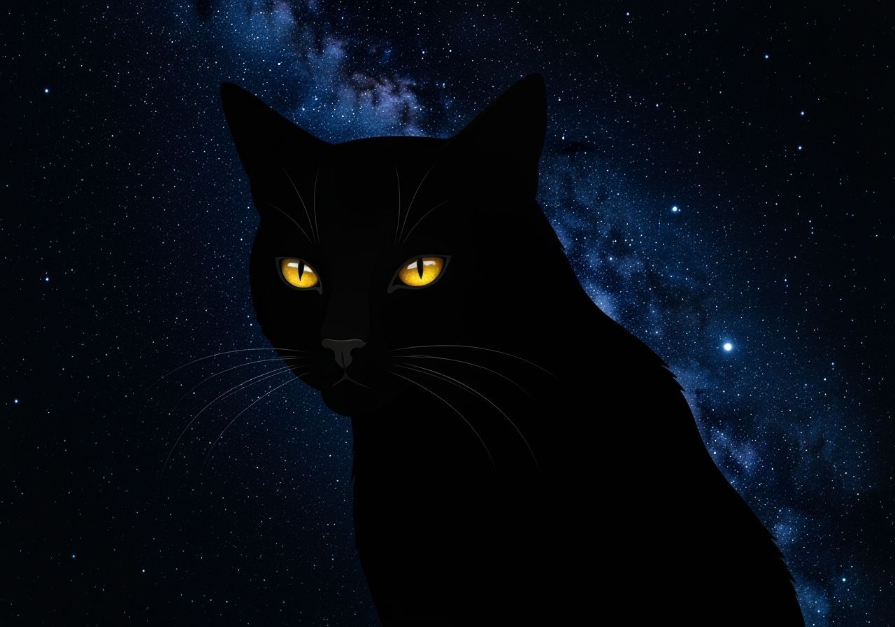 Mysterious Black Cat Blends into Starry Night Sky