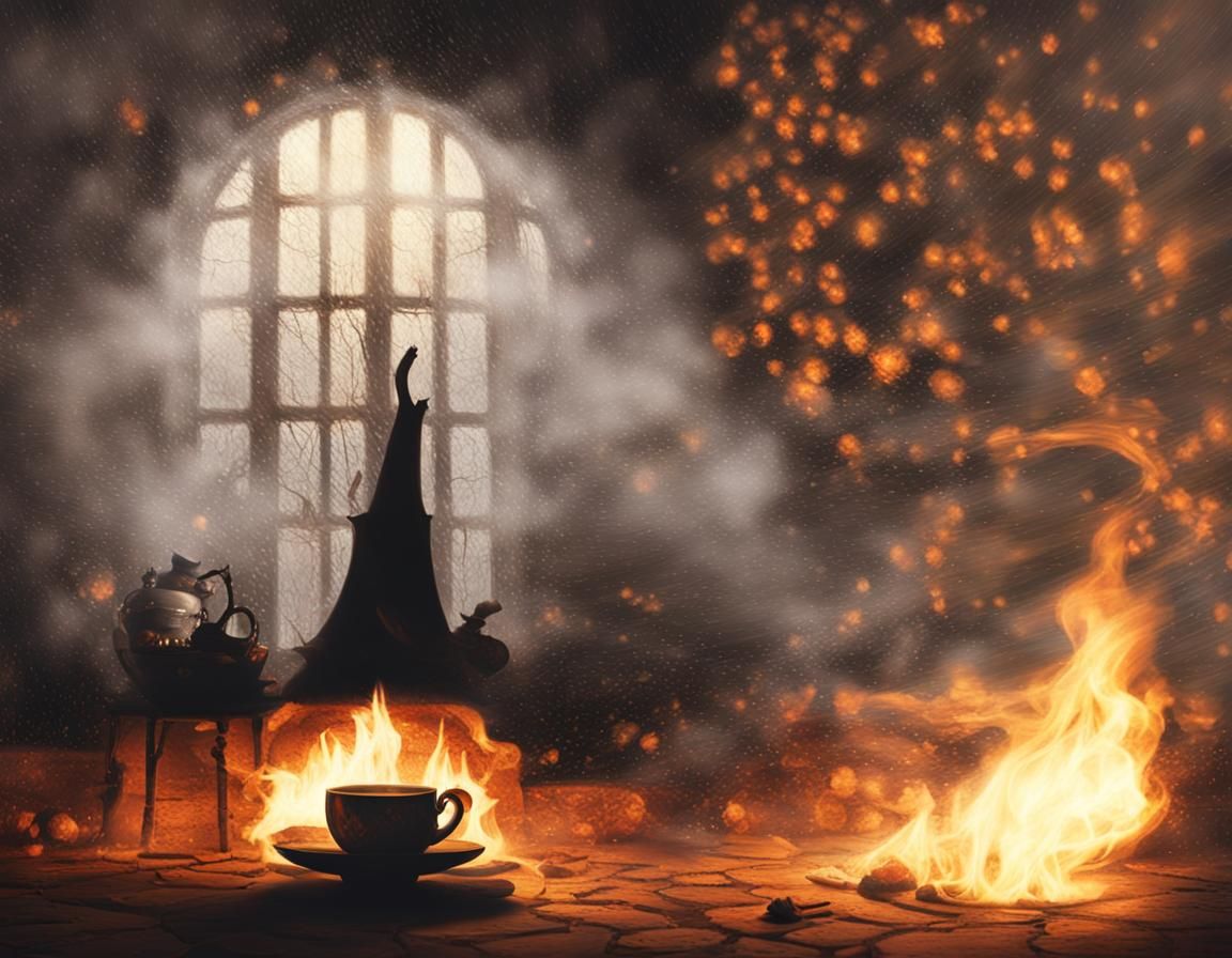 A Cozy Scene by the Fireplace with Soft Glow and Autumnal Le...