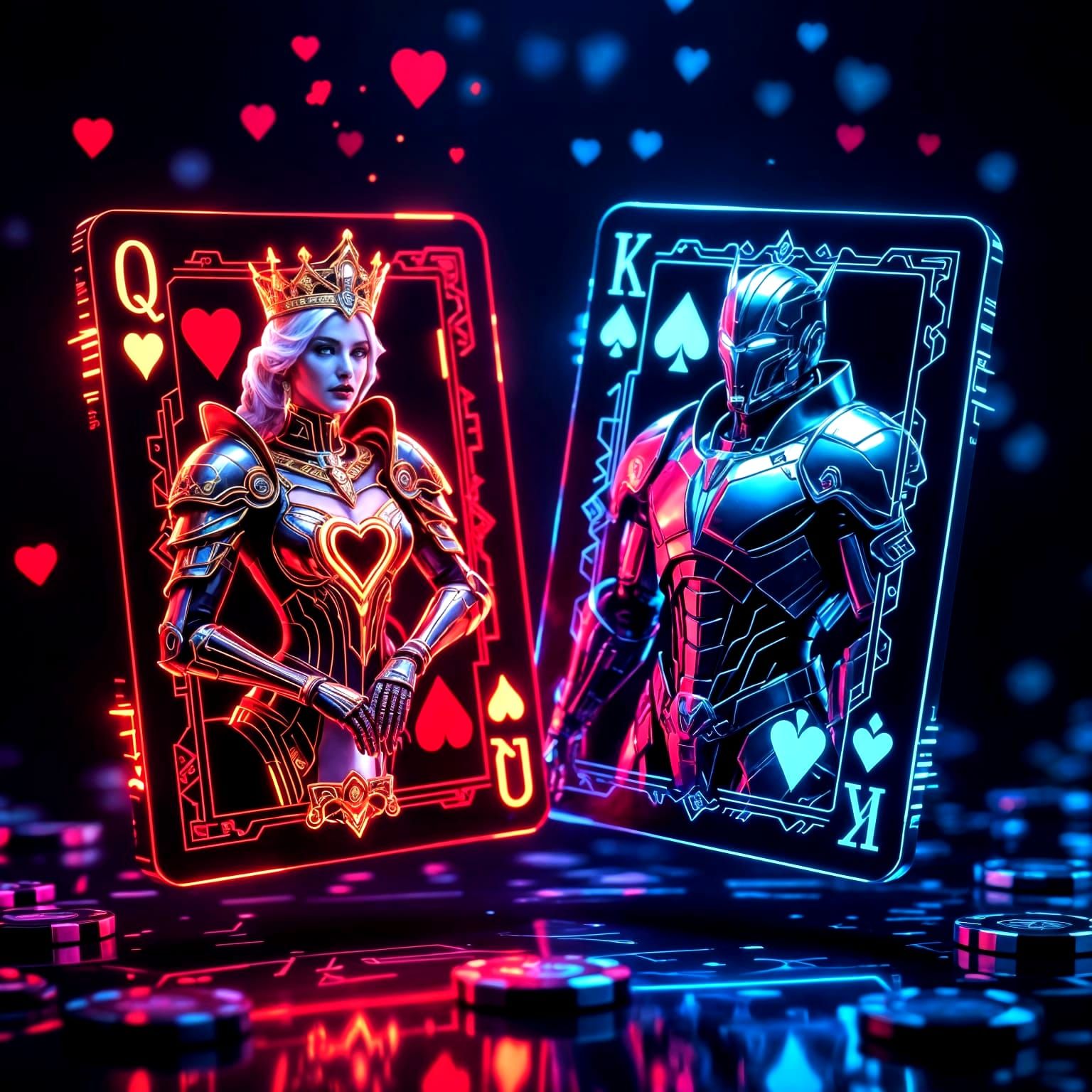 Futuristic Holographic Cards: Cyber Queen and King