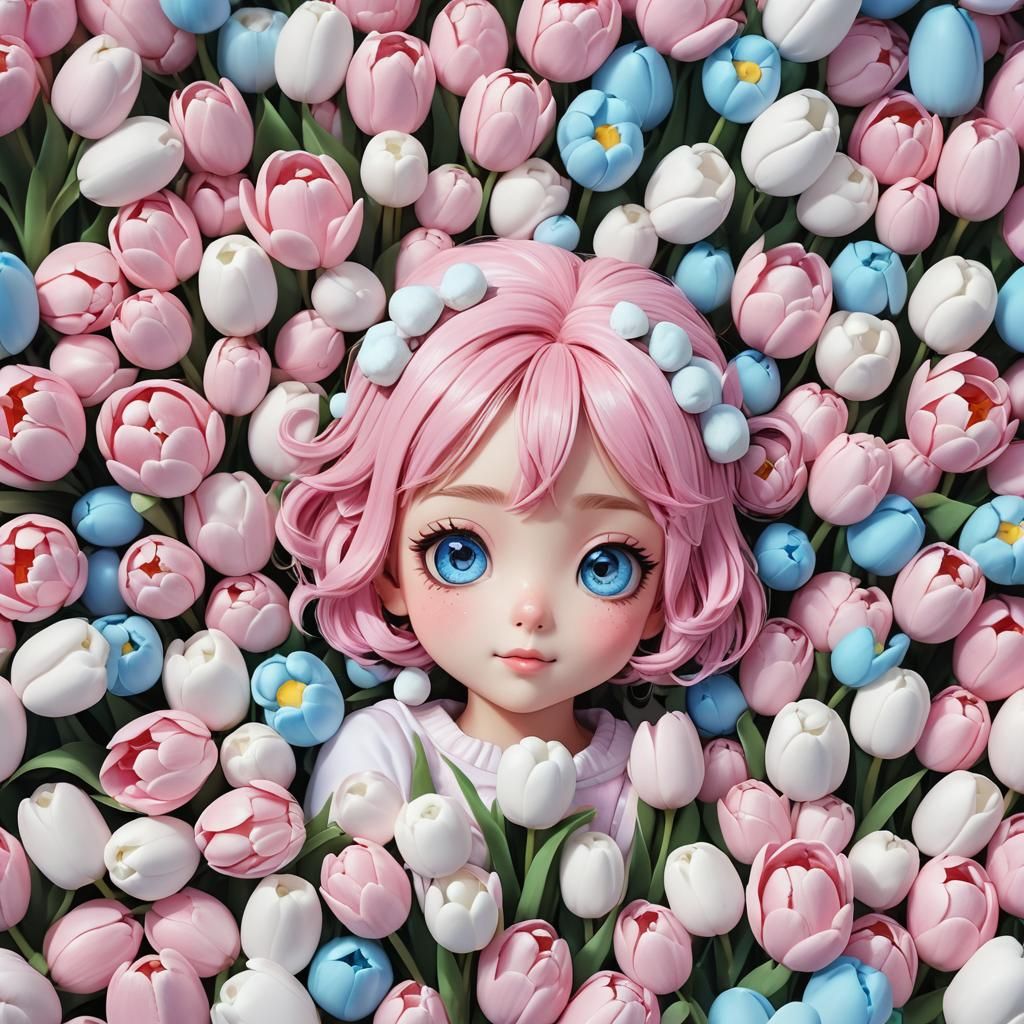 Cute Marshmallow Anime Princess in Whimsical Marshmallow Tul...