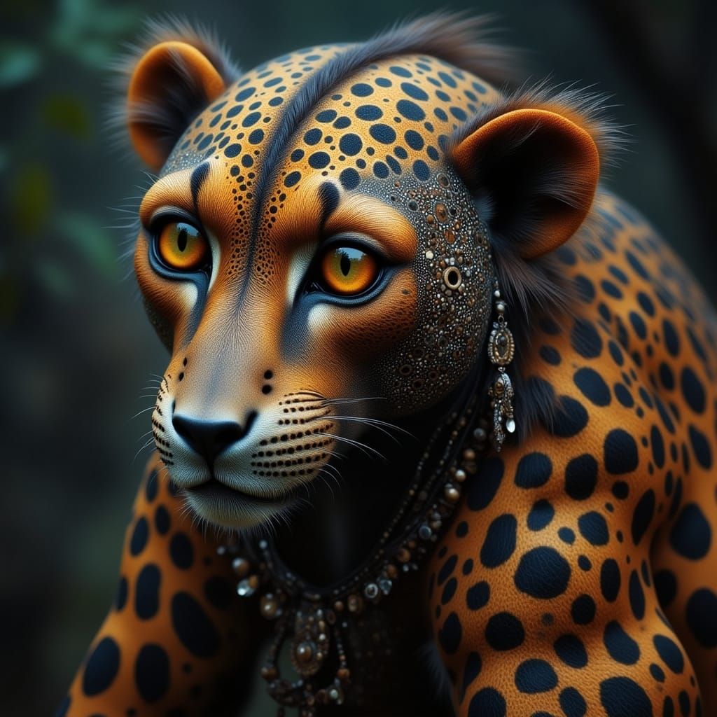 <lora:Alebrije Creatures:1.0> <lora:Archetypal Images:1.0> picture of a Jaguar Monkey hybrid creature.