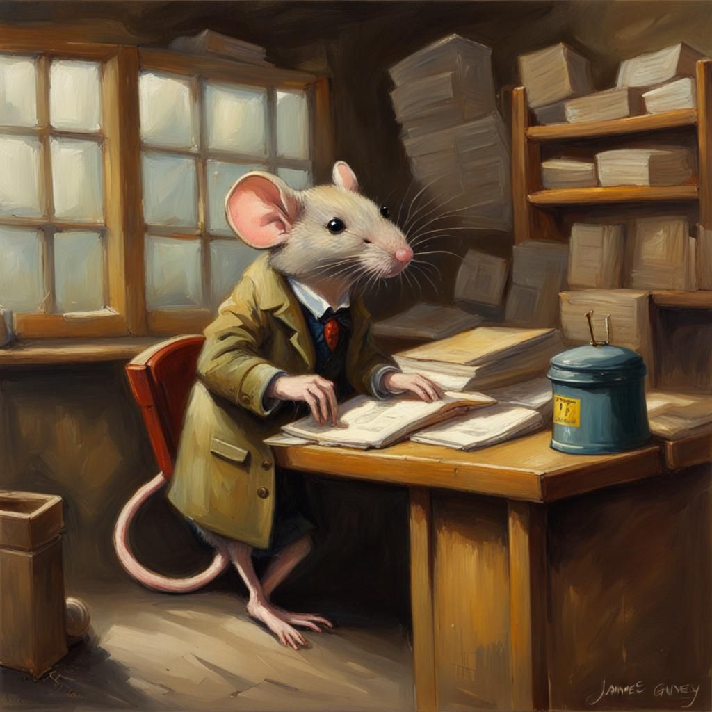 Mouse Postal Worker in Oil Painting