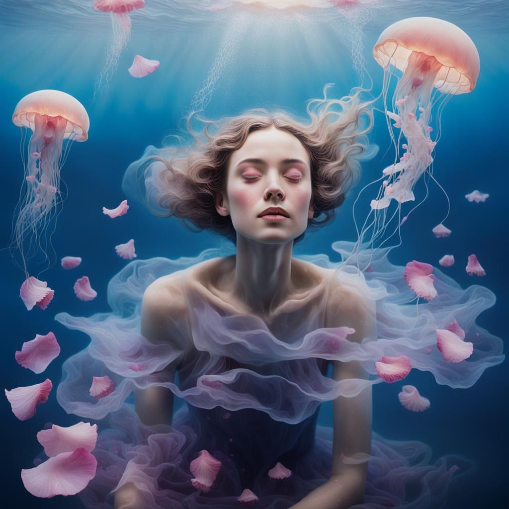 Ethereal Surrealist Portrait of a Woman in a Calm, Glowing O...