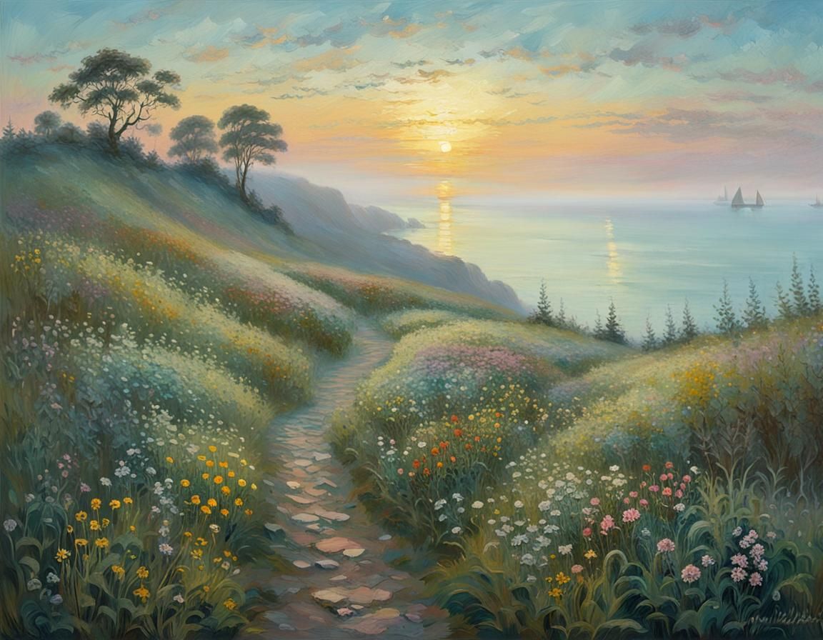 Surreal Morning Hike on Rügen's Foggy Coast with Wildflowers