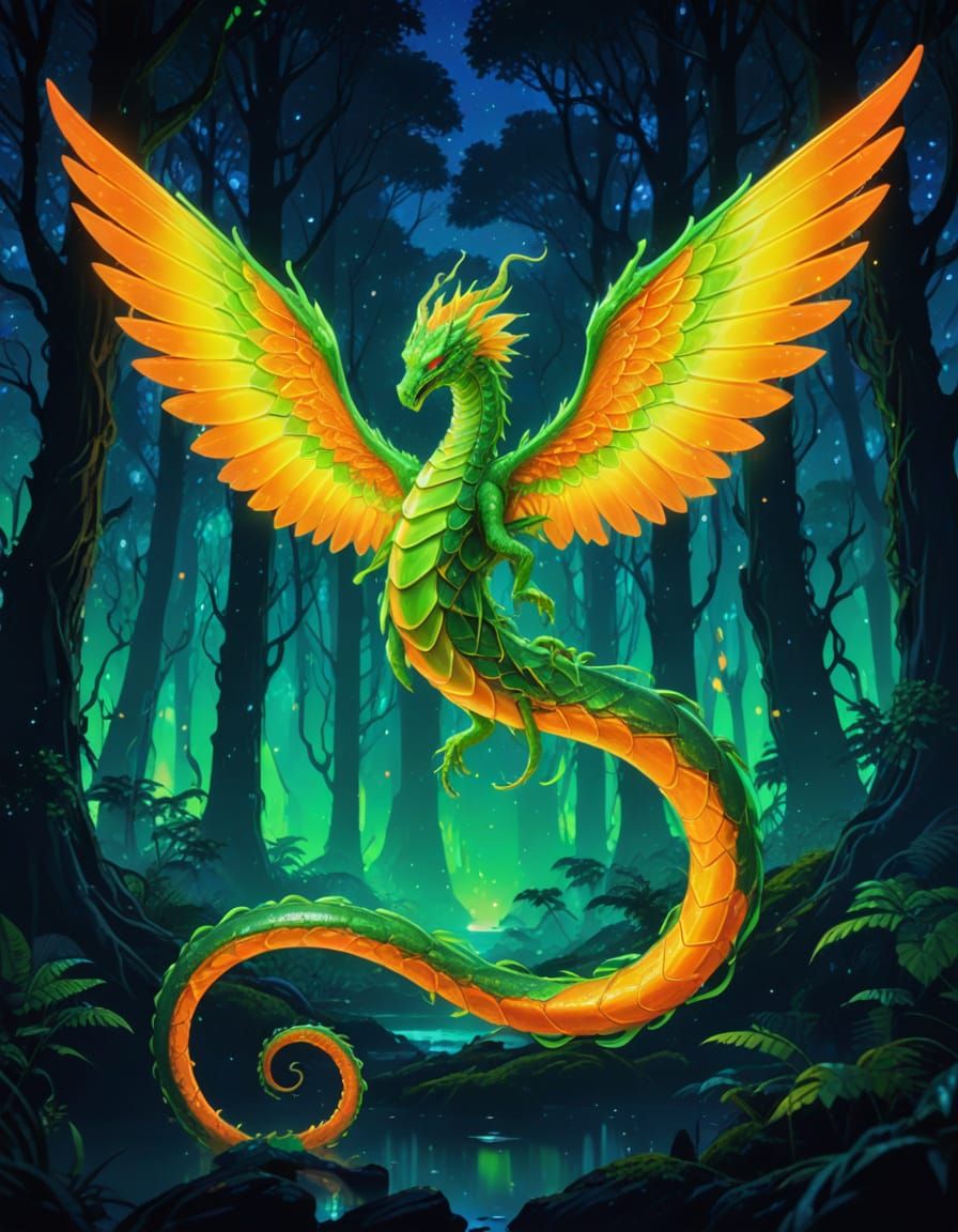 Bioluminescent Serpent-Human Hybrid in Anime Style
