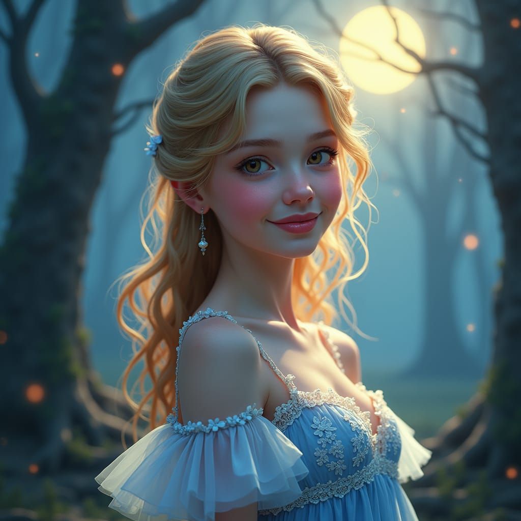 Lovely Shy Maiden in Dreamlike Landscape