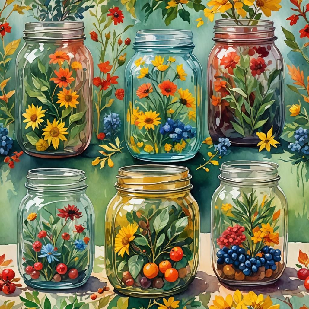 Ethereal Seasons in Vibrant Gouache Masterpiece