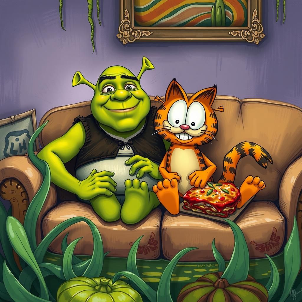 Whimsical Lasagna Party with Shrek and Garfield
