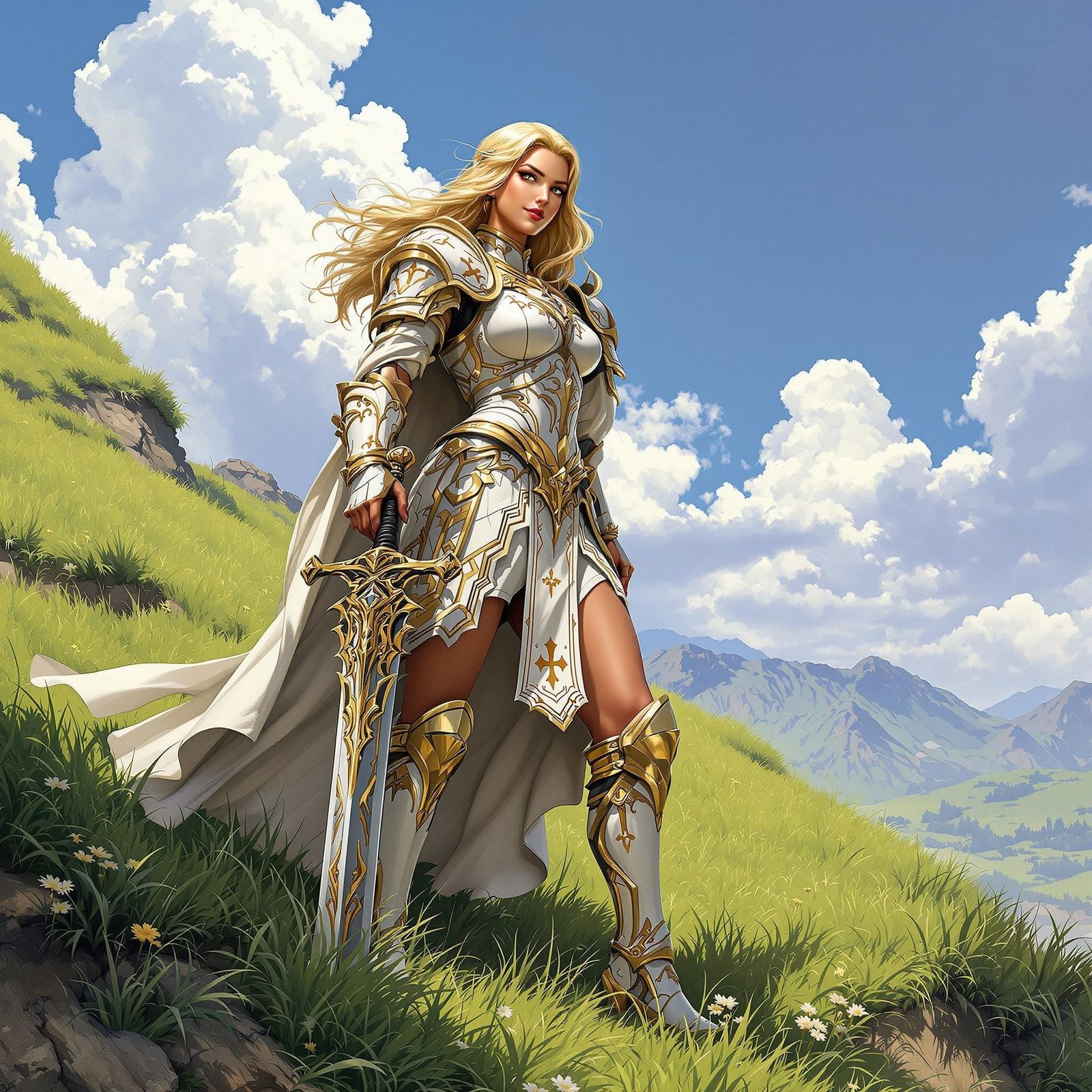 Female Paladin in Pin-Up Style Armor