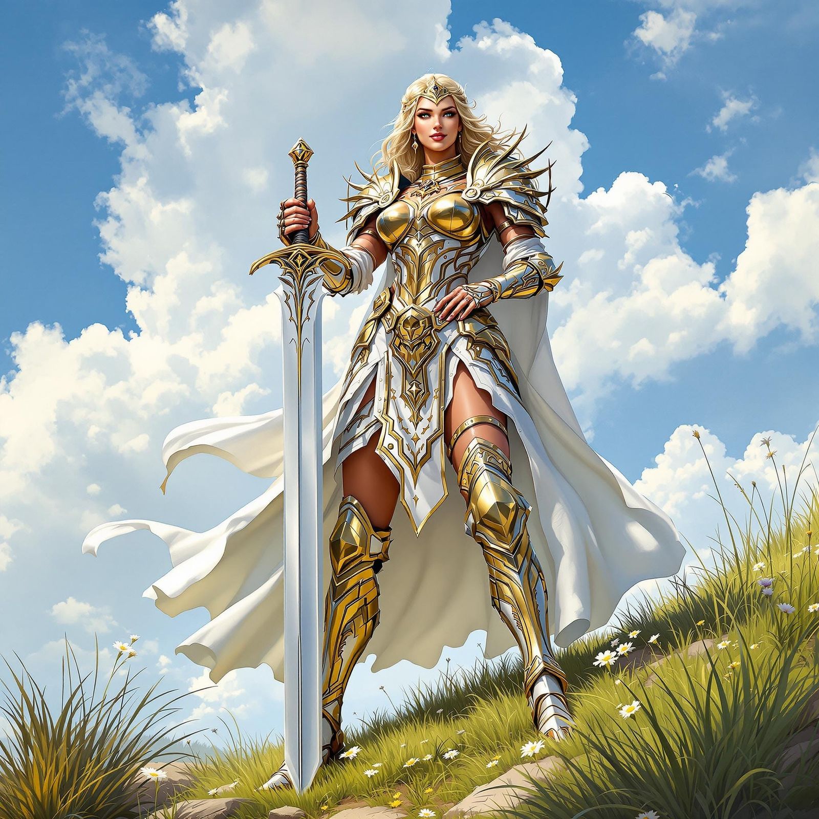 Female Paladin in Shining Armor Pin-Up Style