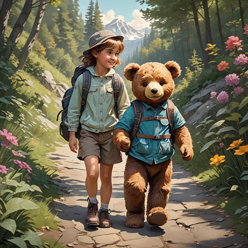 Vintage-Style Teddy Bear Hike Portrait