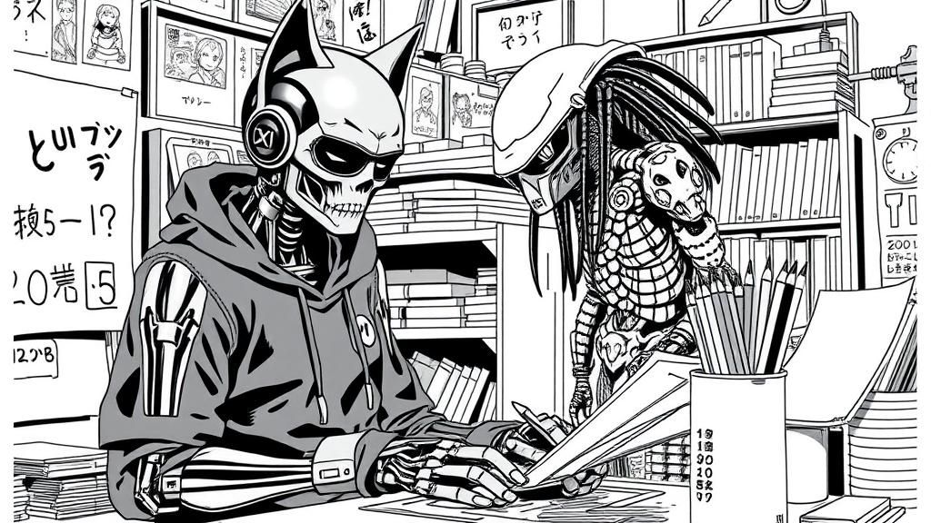 Cyberpunk Junji Ito-Inspired Manga Studio Scene