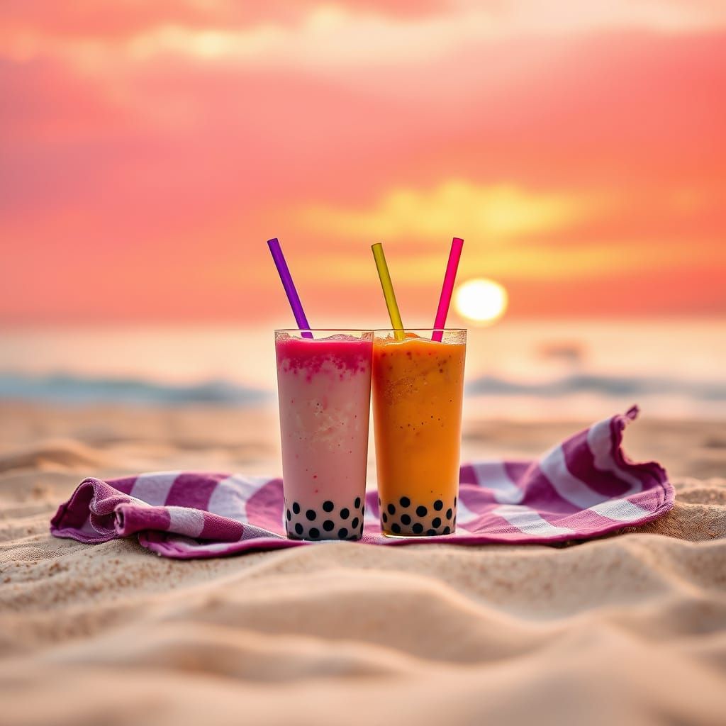 Vibrant Boba Drinks on Sunset Beach