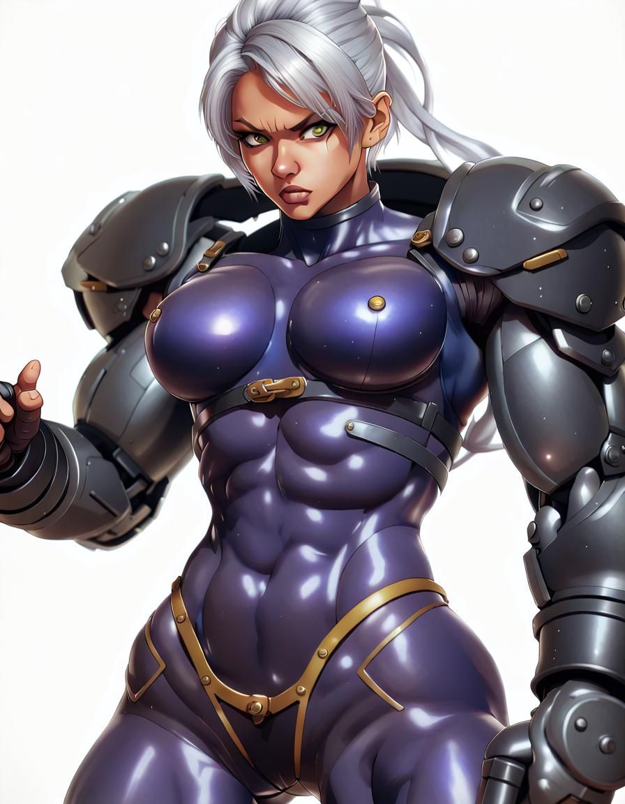 Anime-Inspired Female Bodybuilder in 90s Video Game Style