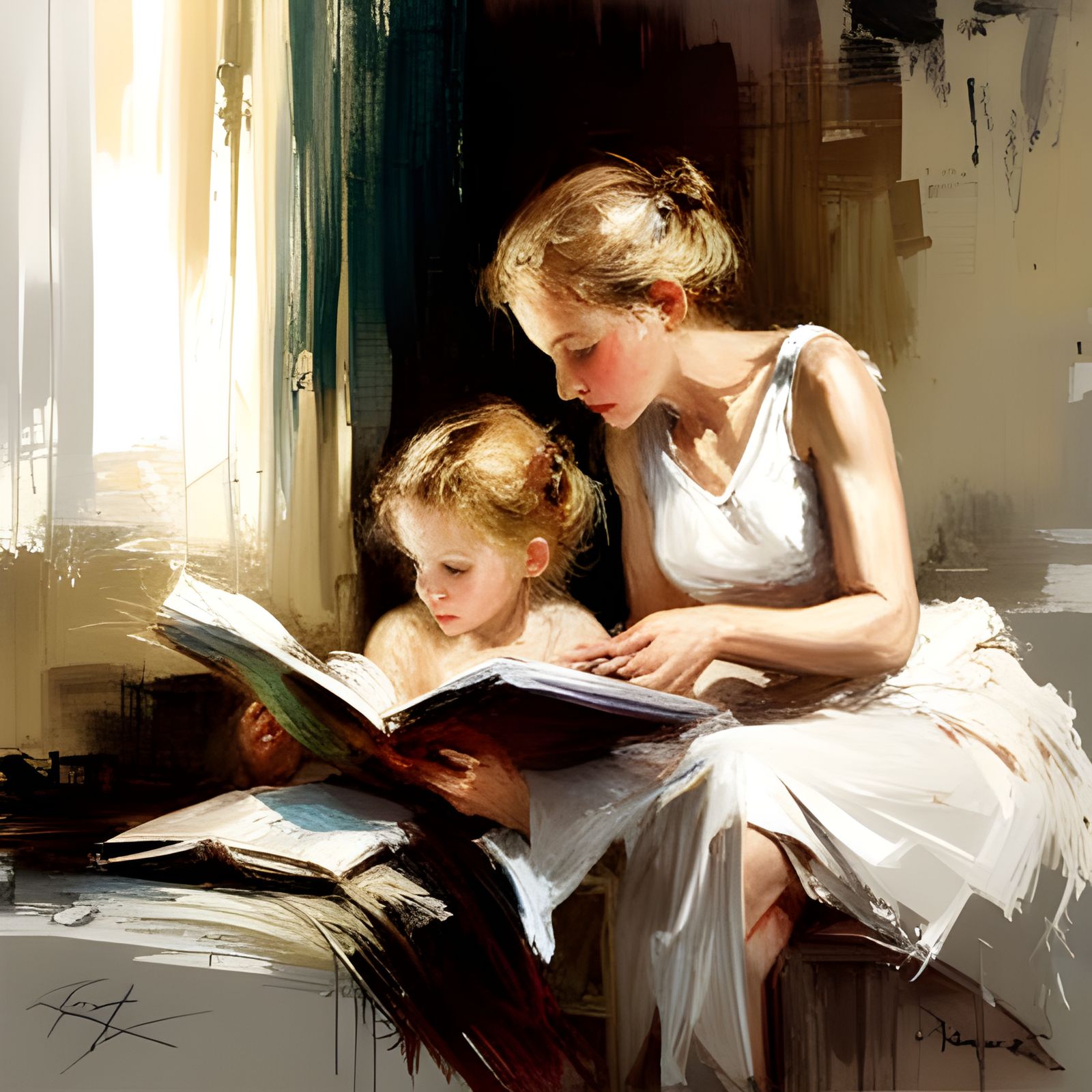 Motherly Love Unfolds in Intimate Oil Painting