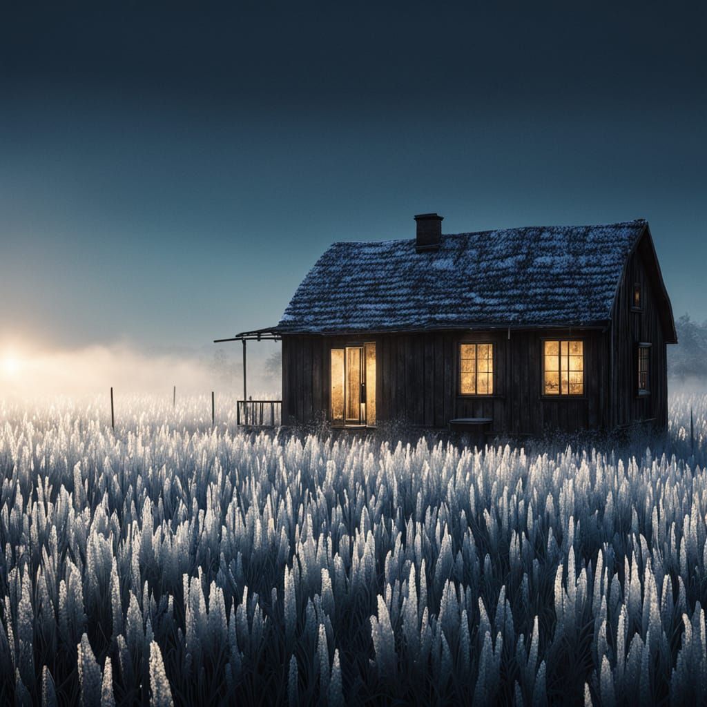 Frosted Grass with Cityscape in Photorealistic Style