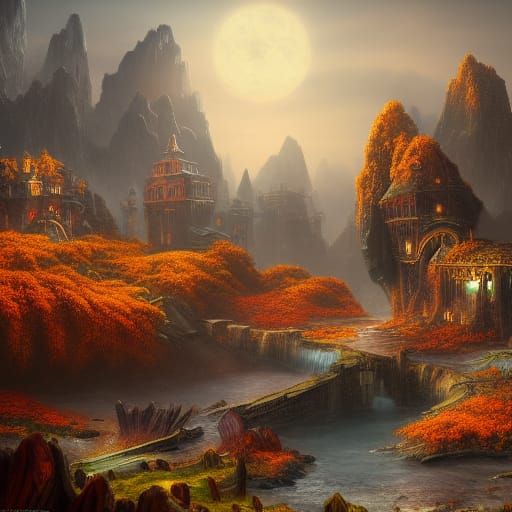 Surreal Autumn Landscape in Deep Color and Intricate Detail