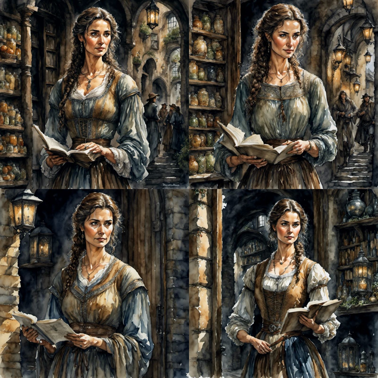 Surreal Watercolor Portrait of a Skeptical Dark-Skinned Peas...