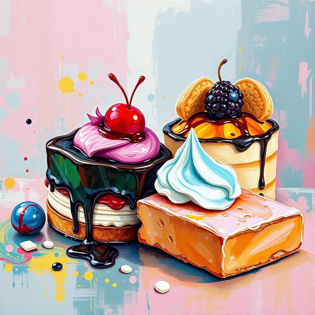 Gourmet Desserts Abstract Art with Vibrant Details